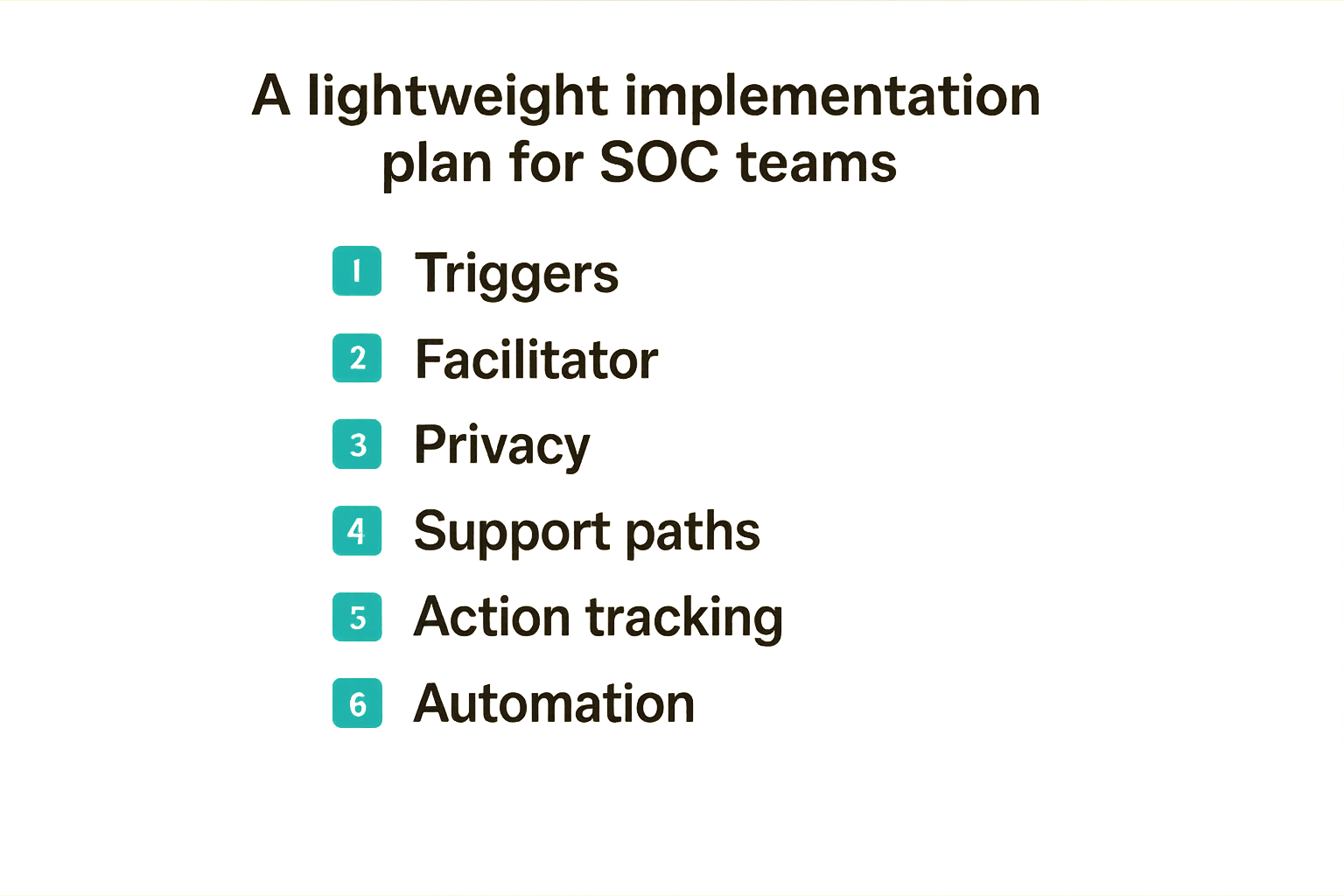 Checklist for implementing a lightweight SOC critical incident stress debriefing process.