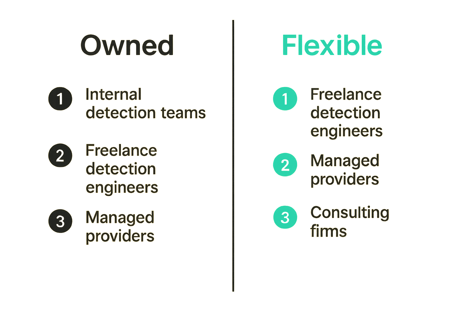 Comparison of internal teams, freelancers, managed providers, and consulting firms for detection work