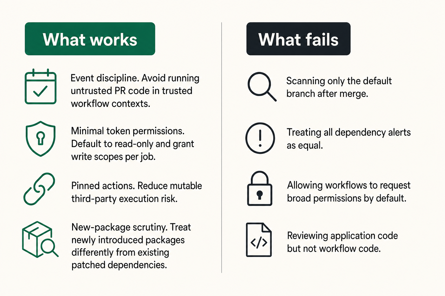 Comparison of effective and ineffective CI/CD arrow security controls