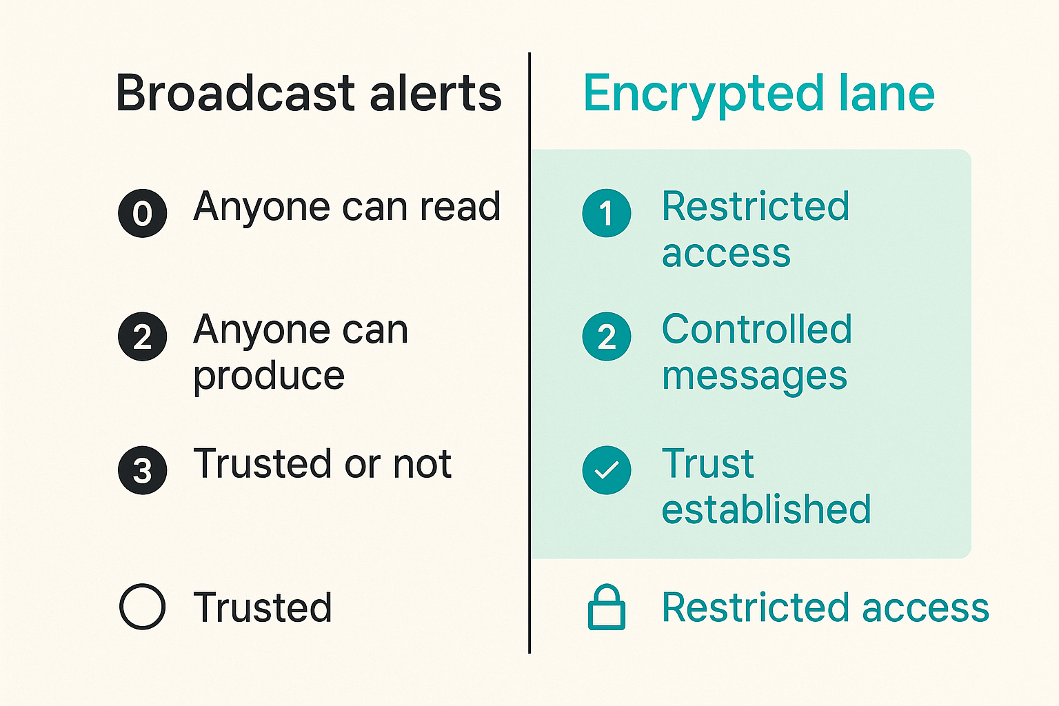 Comparison of normal CI notifications and encrypted CI messaging lanes