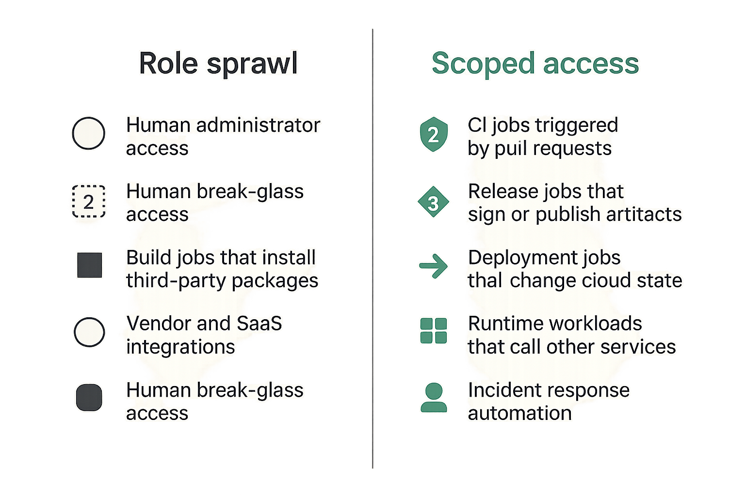 Comparison of role sprawl versus scoped cloud IAM access