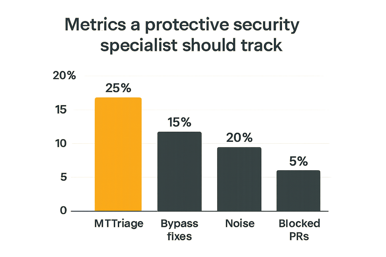 Chart of protective security metrics including triage time, bypasses, noise, and blocked pull requests.