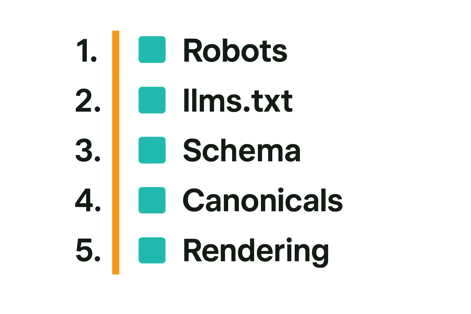 Checklist of technical access items for AI answer engine visibility