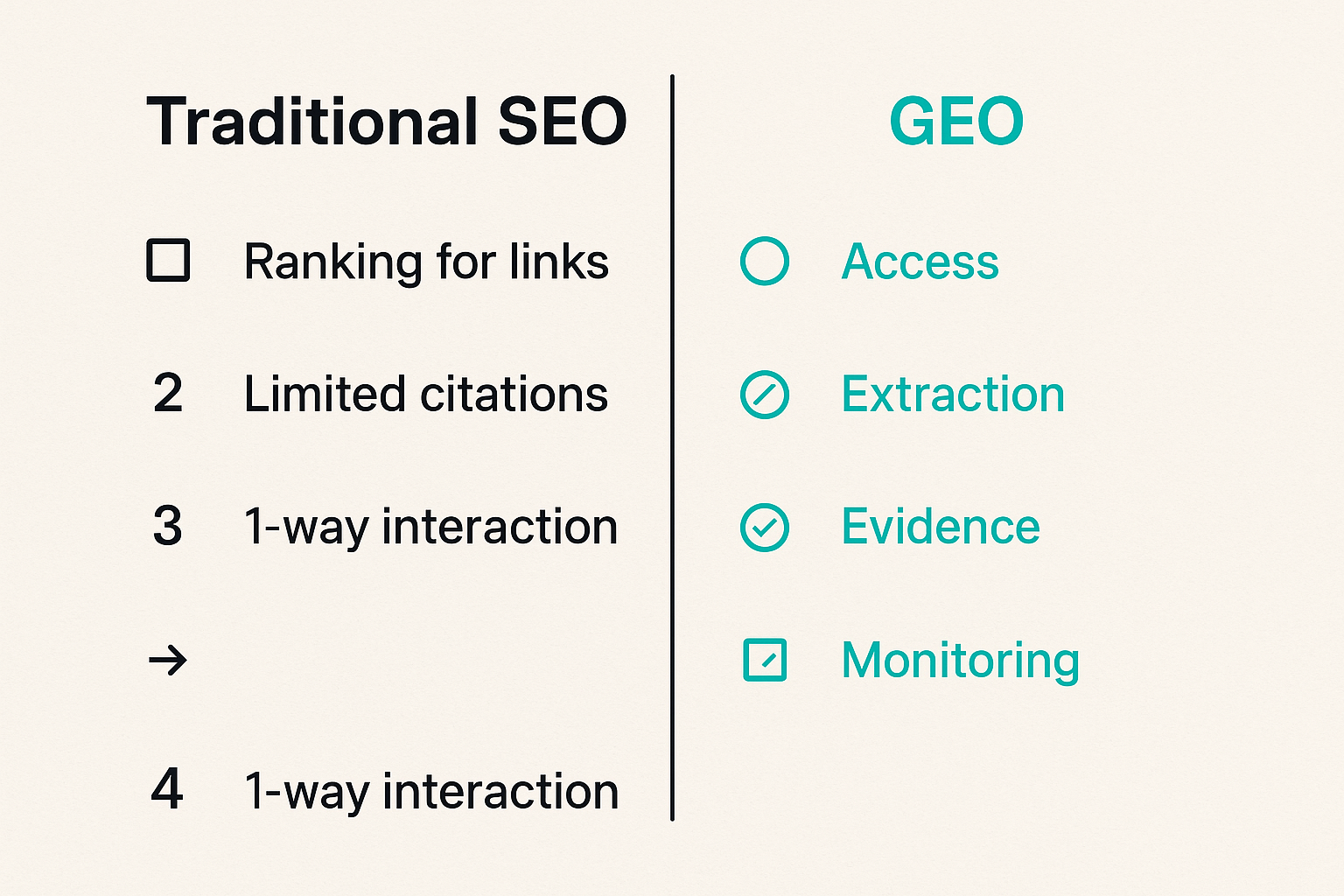 Comparison of traditional SEO and GEO citation architecture