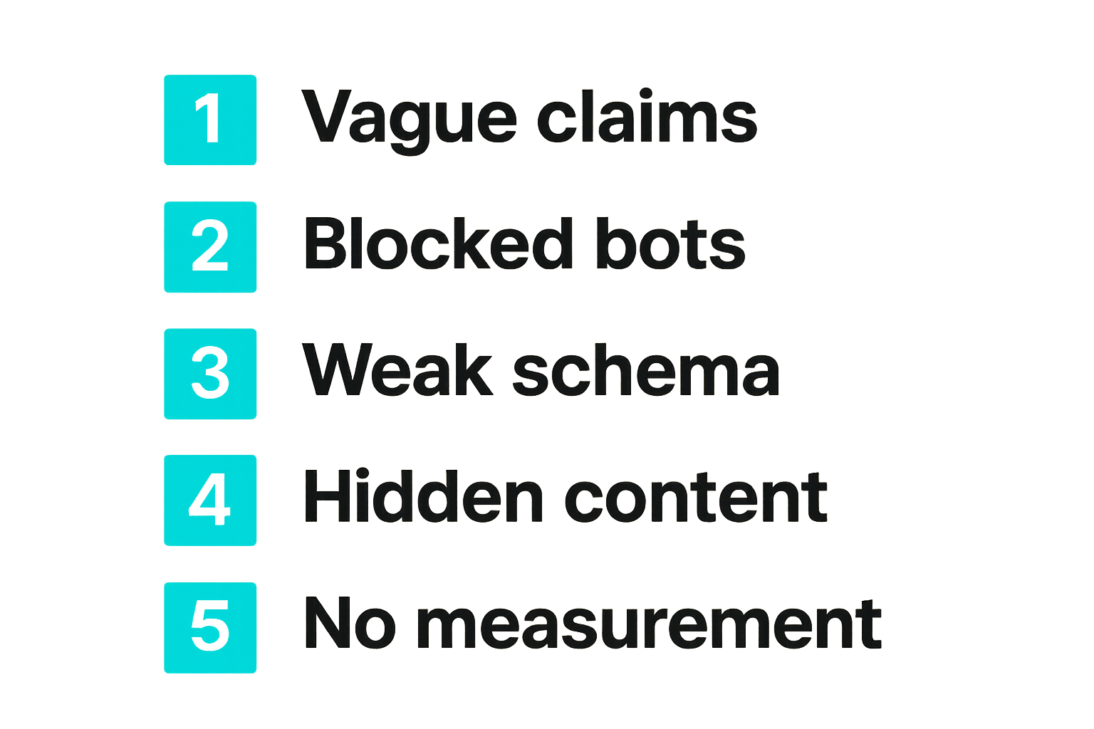 Checklist of common GEO failure modes to audit