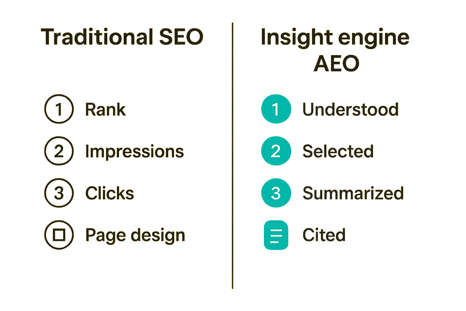 Comparison of traditional SEO and insight engine optimization workflows
