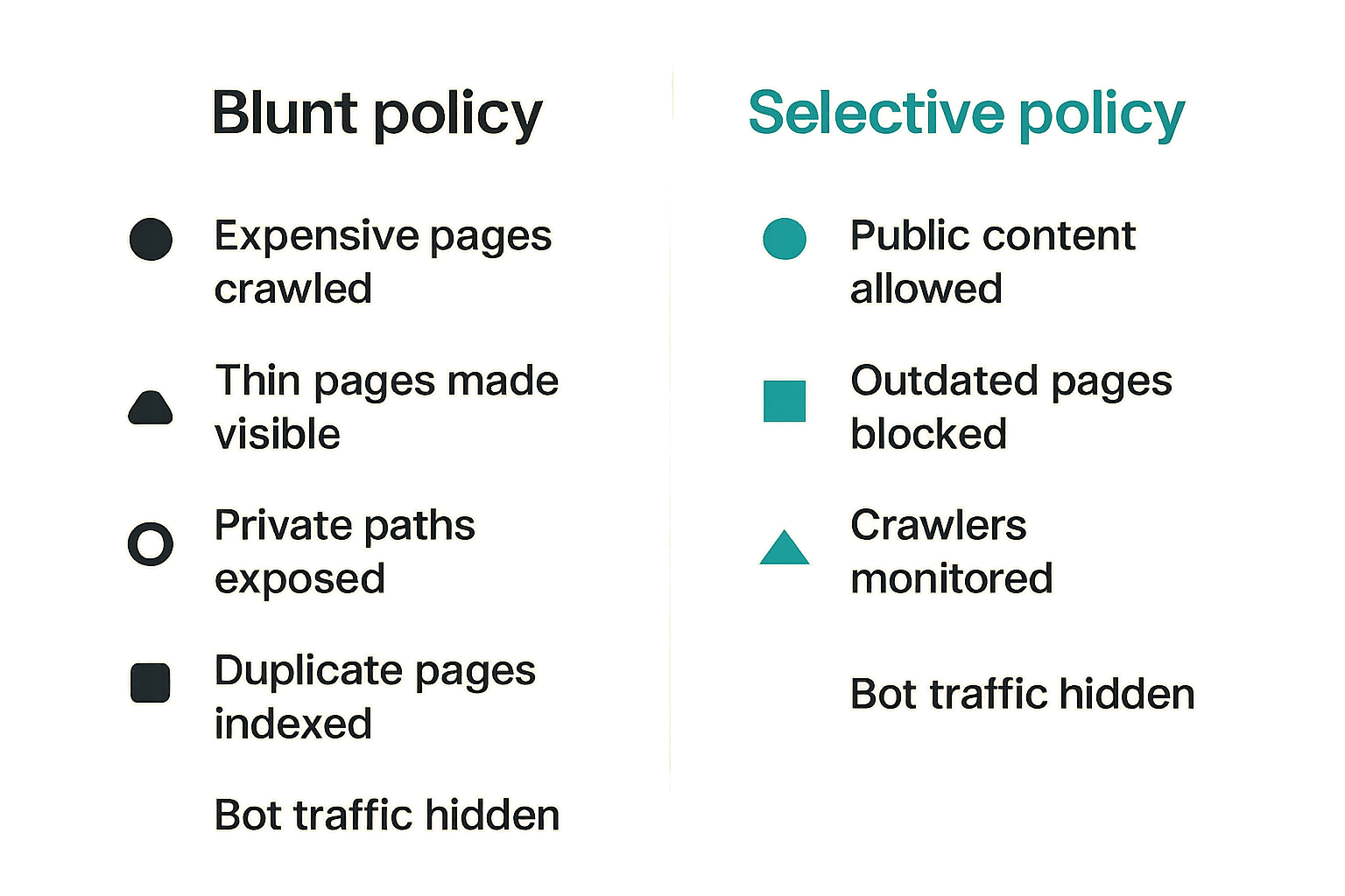 Comparison of broad crawler blocking versus selective crawler policy