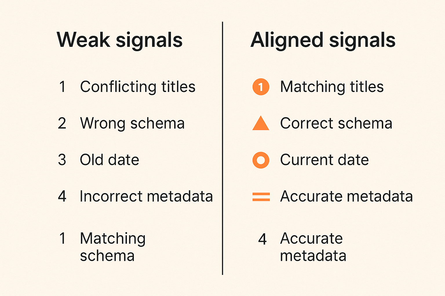 Comparison of weak versus strong metadata and schema alignment for answer engines
