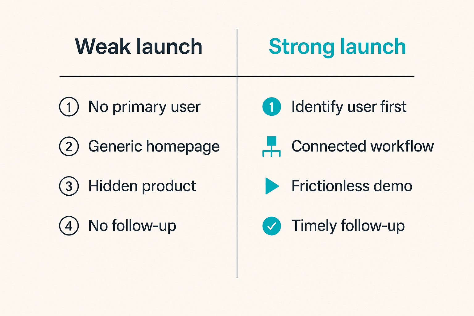 Comparison of weak and strong indie hacker launch systems