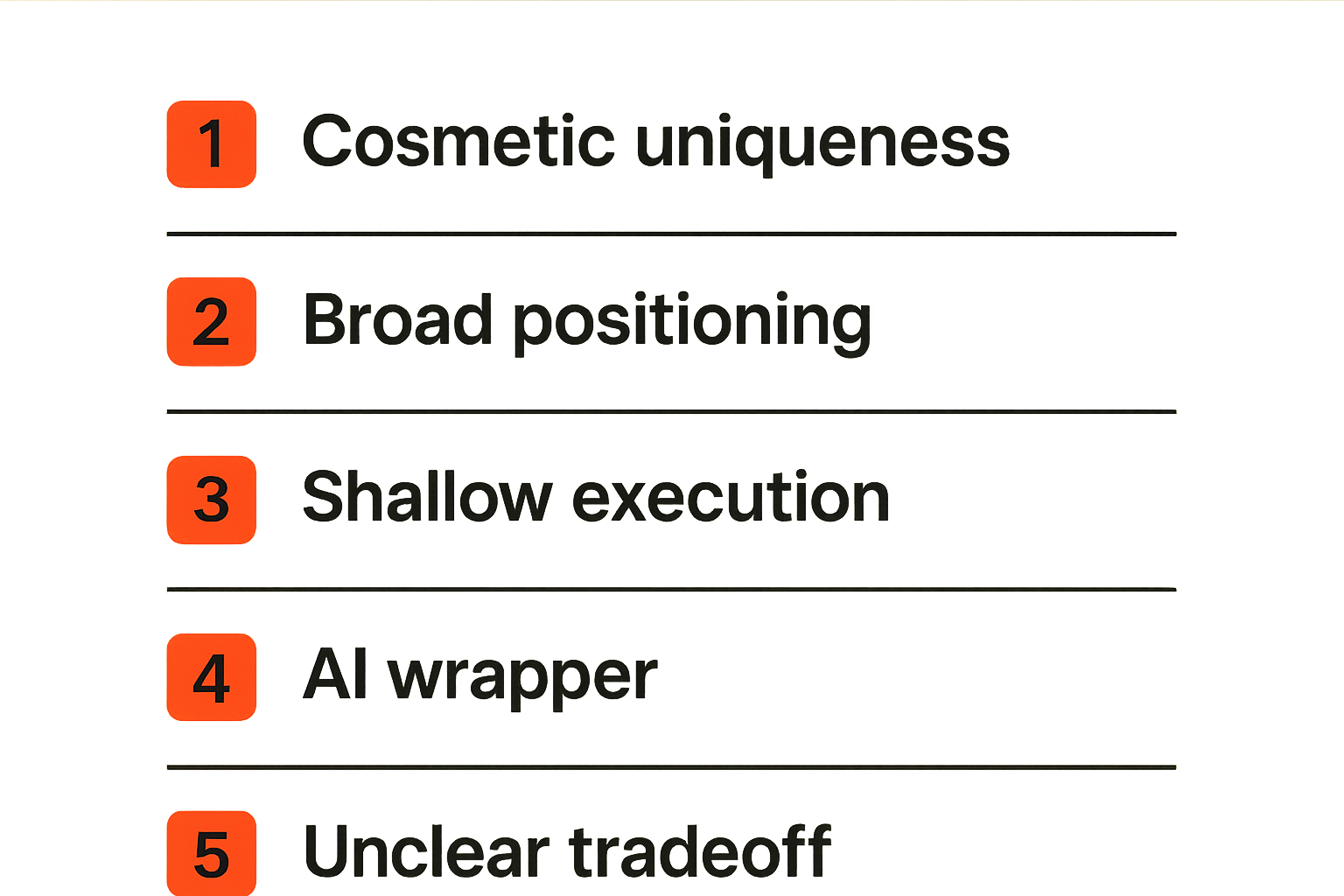 Checklist of common product differentiation failures teams should avoid.