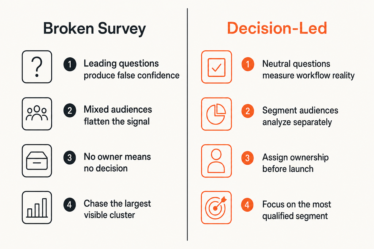 Comparison of bad survey execution versus good survey execution