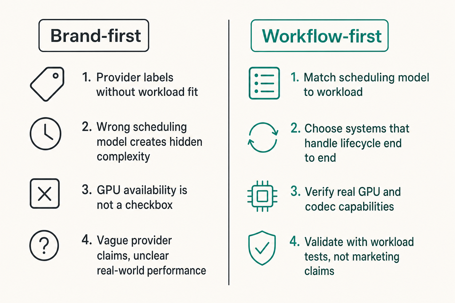 Comparison of brand-first and workflow-first decentralized compute evaluation