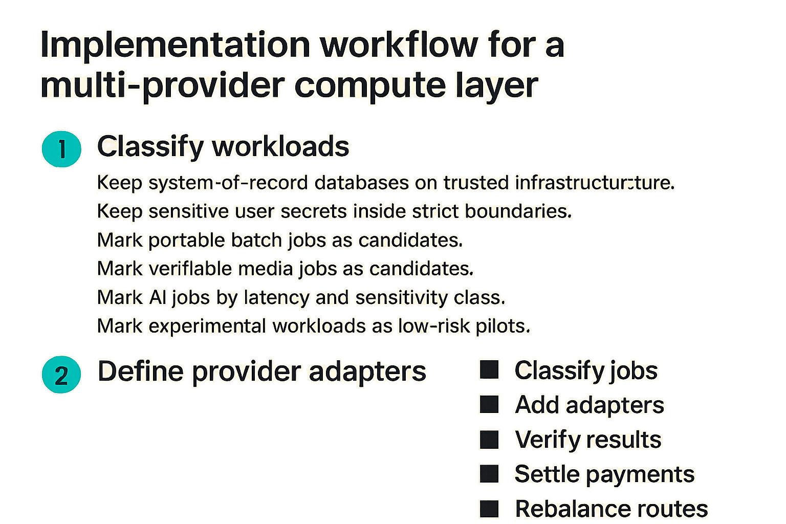 Checklist for implementing a multi-provider compute layer