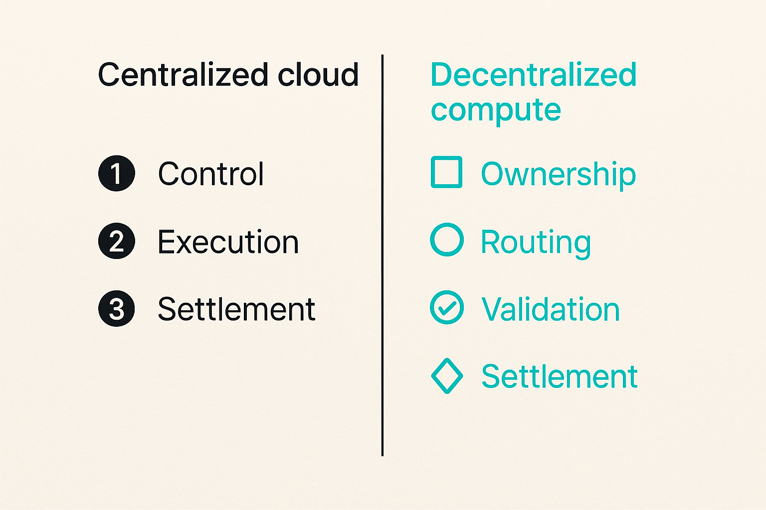 Comparison of centralized cloud execution and decentralized compute execution