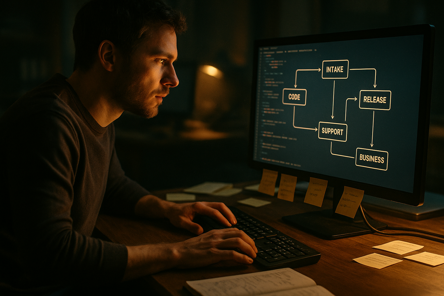 Engineering role design shown as connected workflow decisions