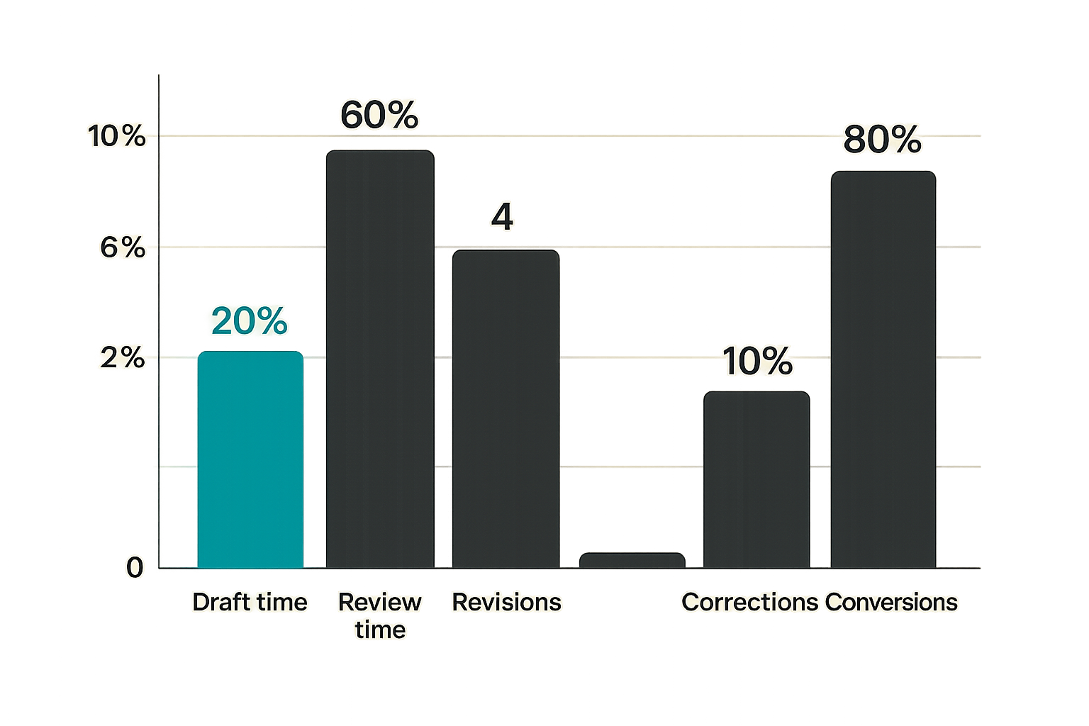 Chart of practical metrics for measuring an AI assisted publishing workflow