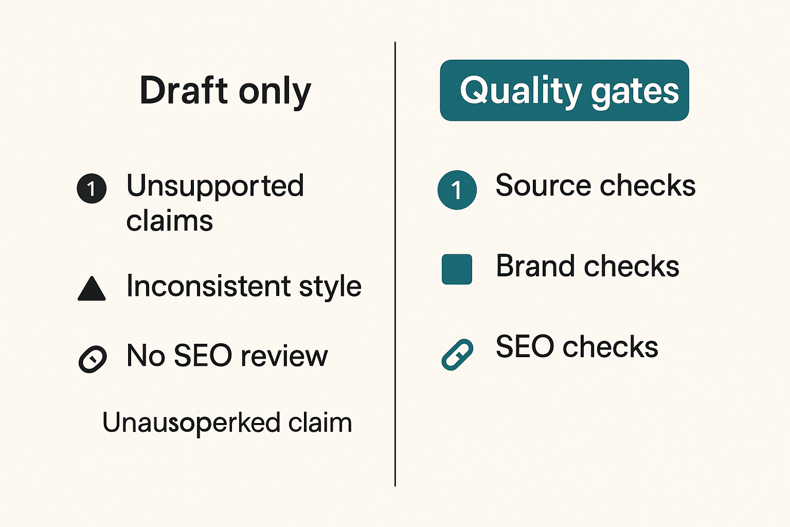 Comparison of weak draft automation versus controlled editorial quality gates