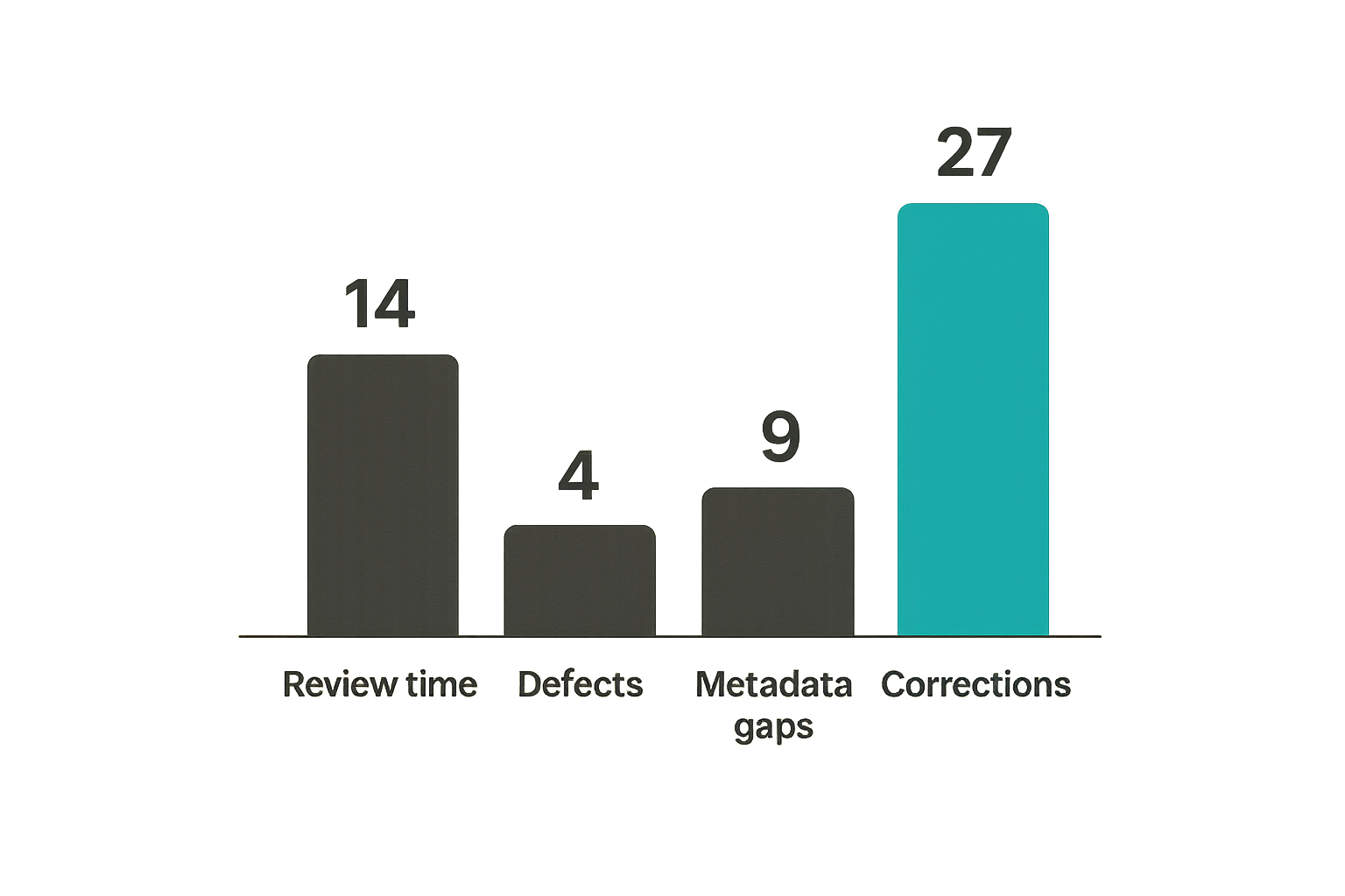Bar chart comparing publishing quality indicators such as review time and correction volume.