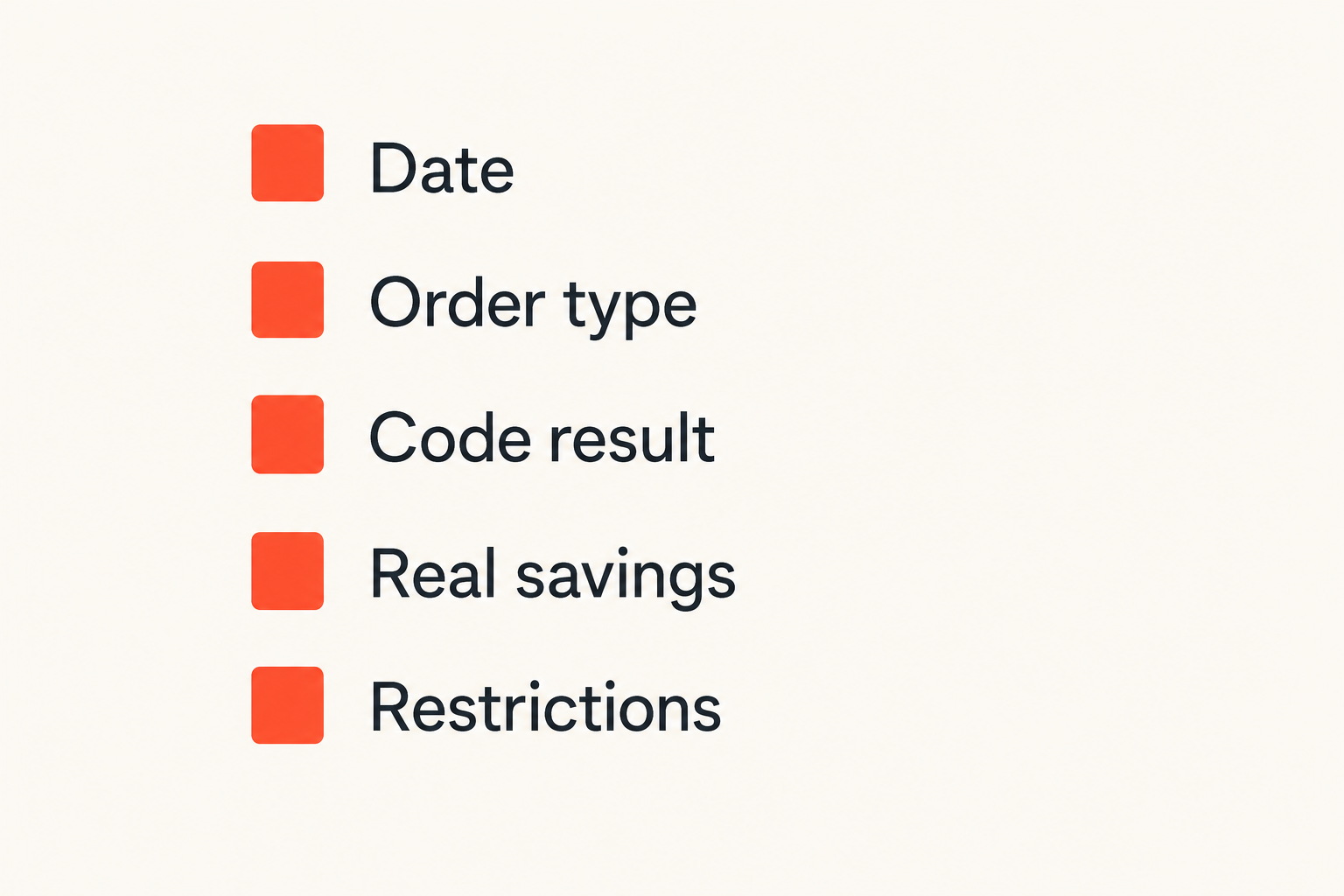 Checklist for tracking real coupon savings on repeat pizza orders