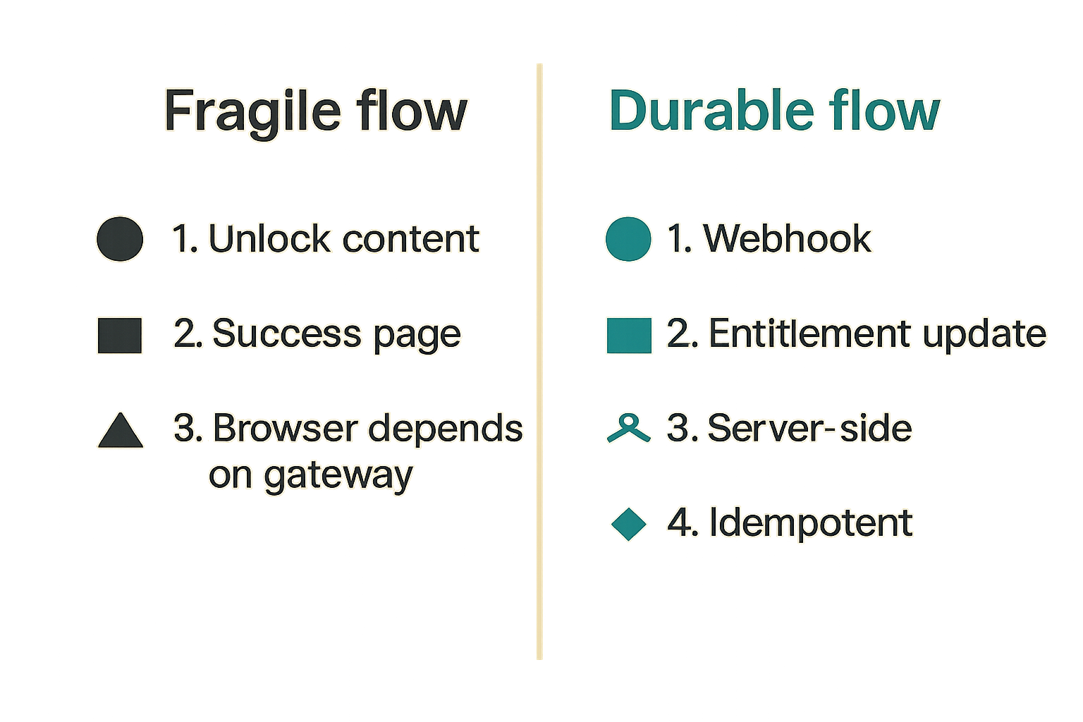 Comparison of fragile and durable crypto checkout flows for AI content