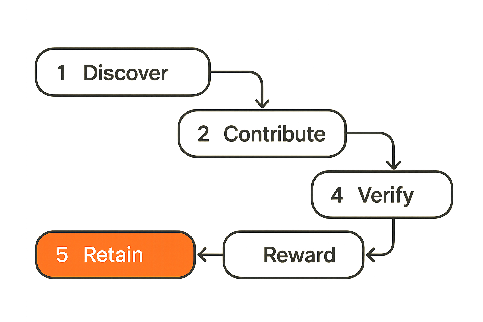 Contribution loop for a crypto community from discovery to retention