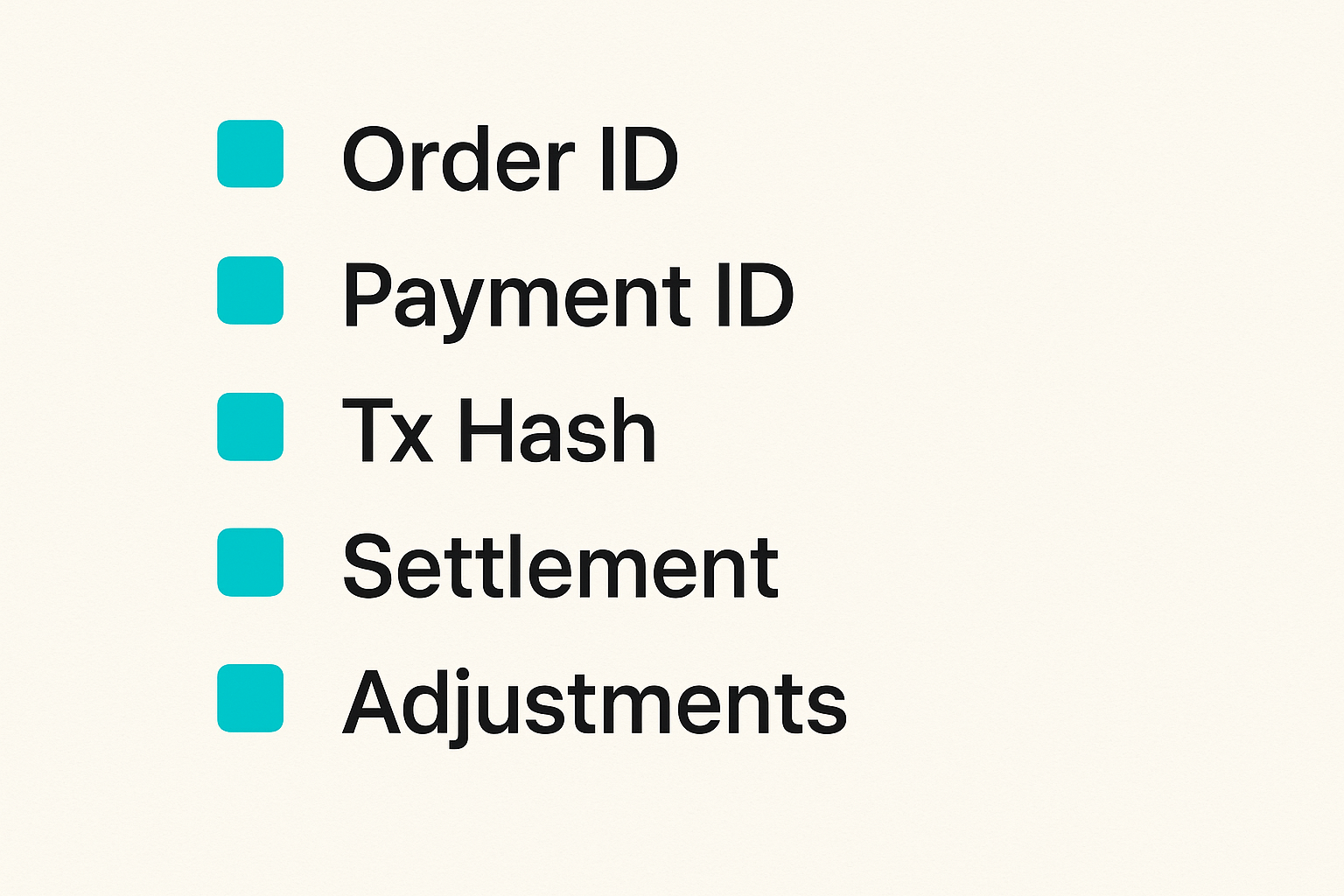 Checklist of reconciliation records needed for merchant crypto payments