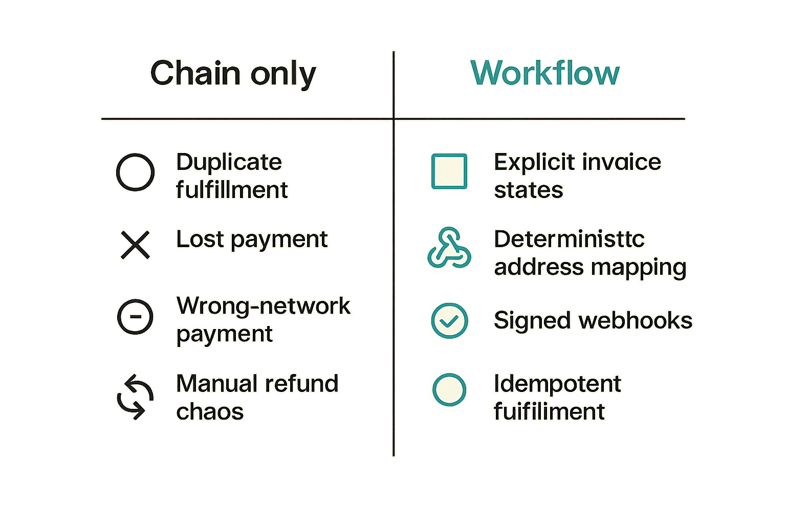 Comparison of chain-only monitoring versus workflow-based payment operations