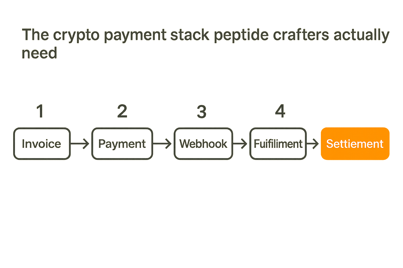 Flow diagram of a crypto payment stack from checkout to settlement