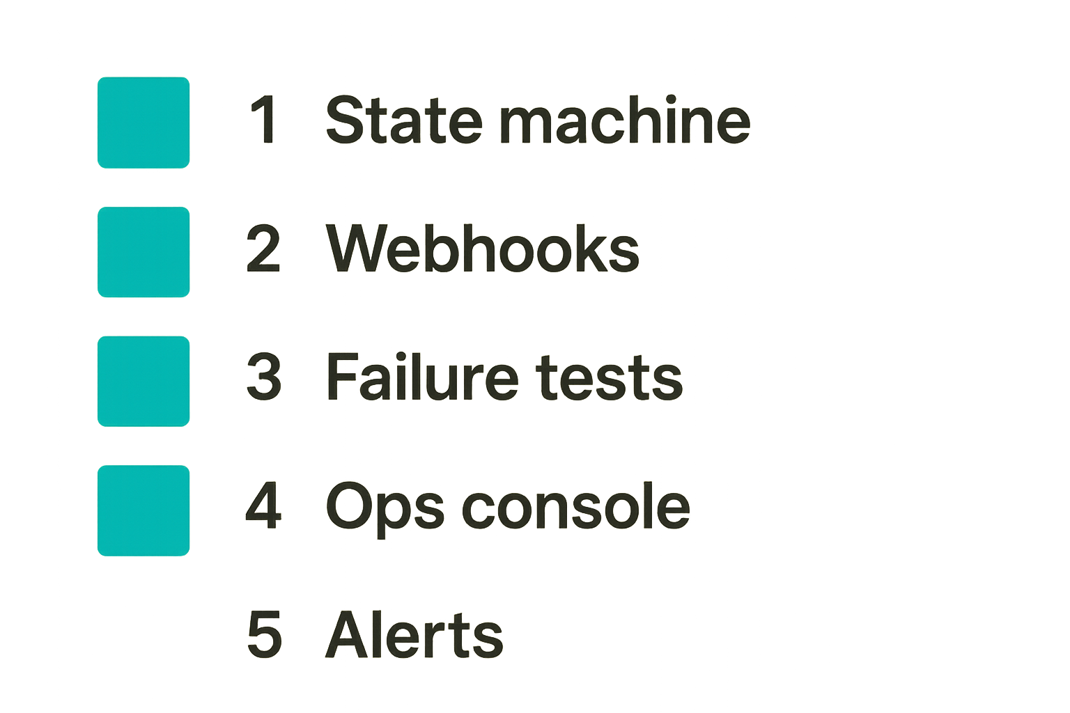 Checklist of developer implementation steps for crypto payments