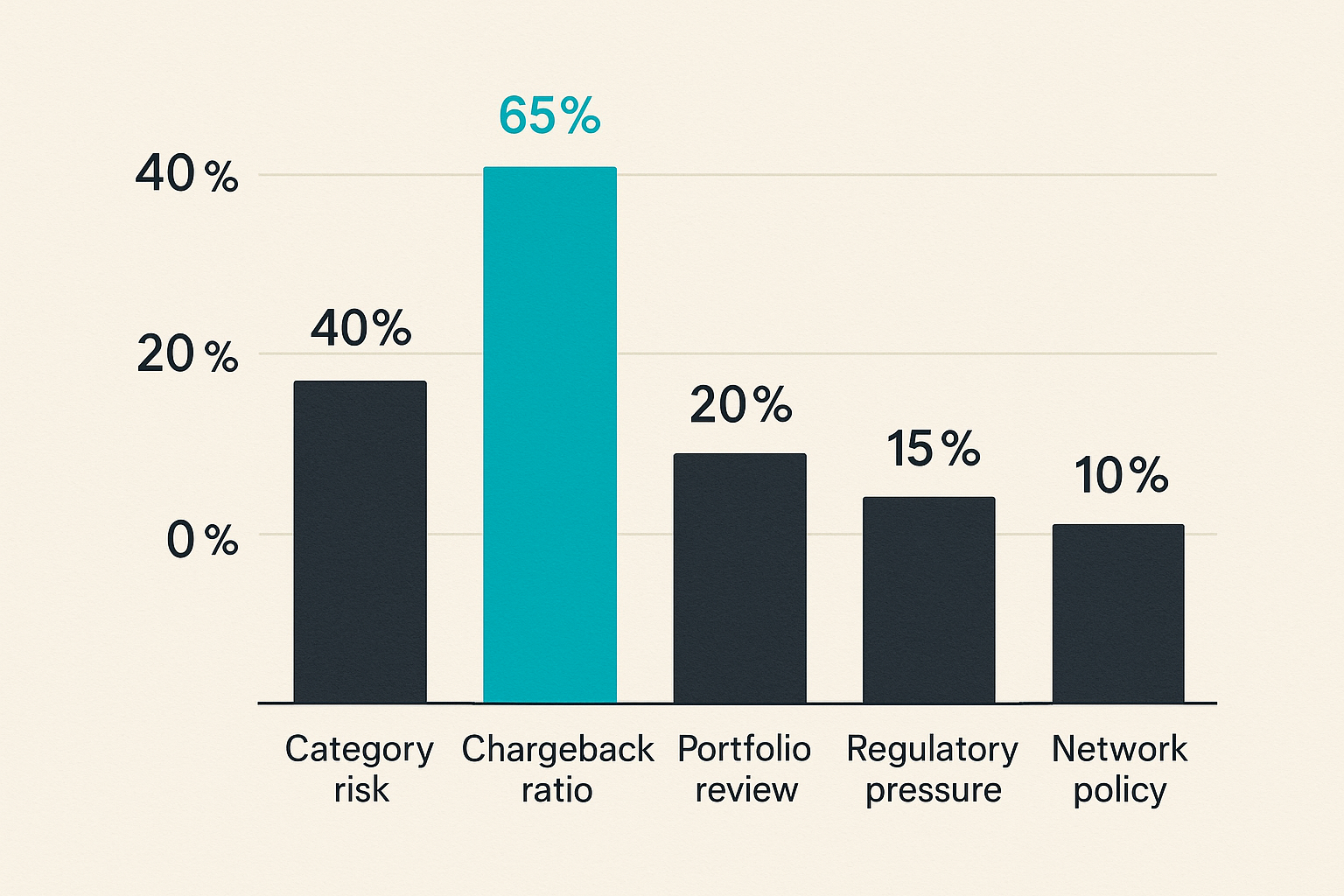 Bar chart showing reasons peptide merchant accounts get terminated by acquiring banks