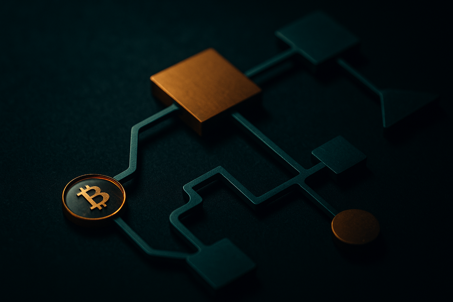 Visual representation of a transaction state machine with branching paths and status transitions for crypto payments