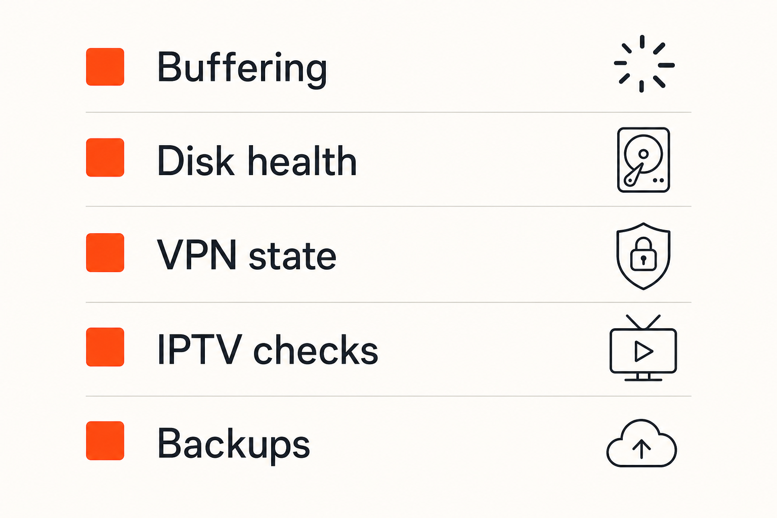 Checklist of operational signals for monitoring a home media stack