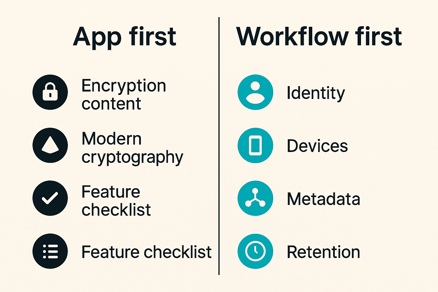 Comparison of app-first and workflow-first secure messaging decisions