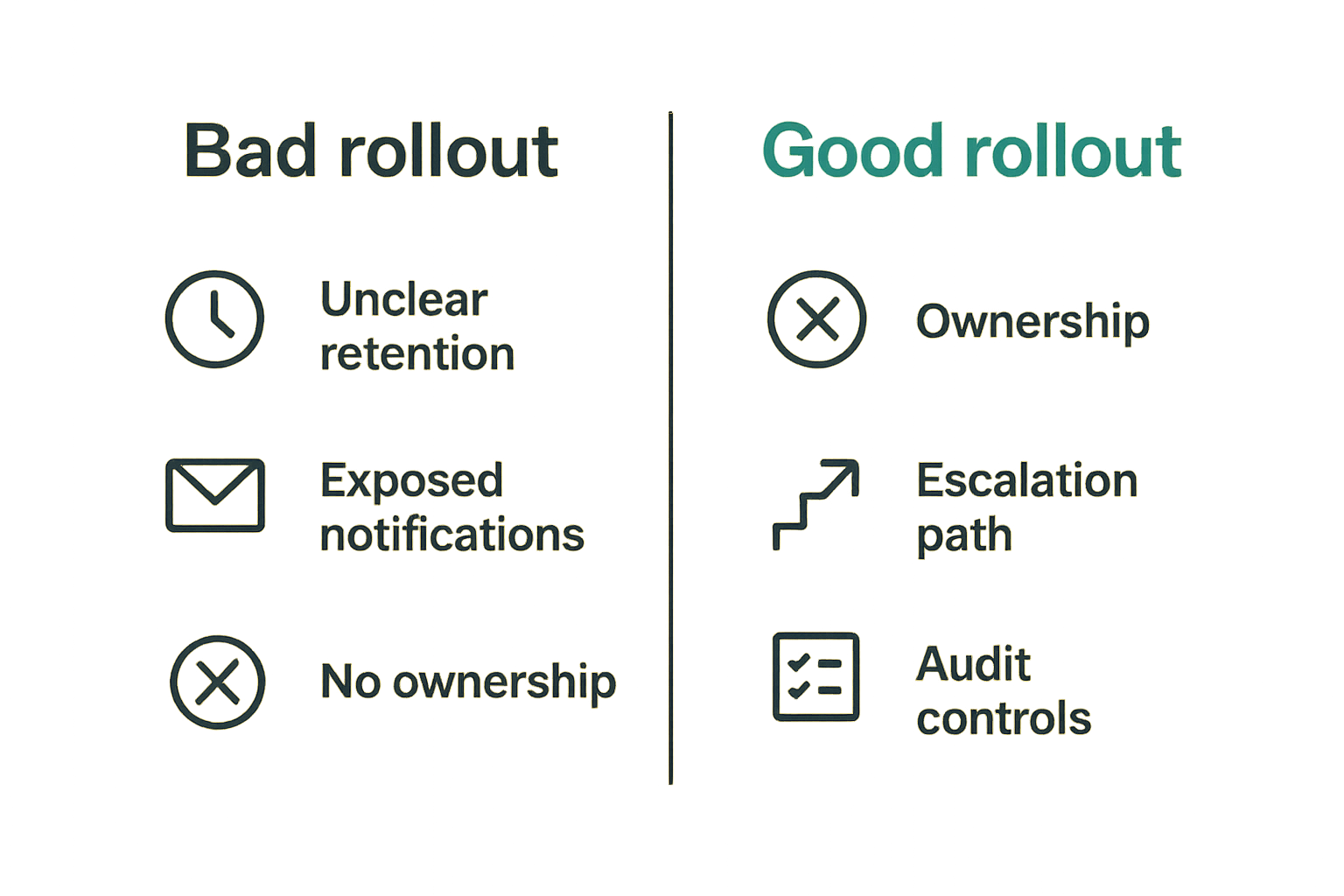 Comparison of a bad secure messaging rollout and a good rollout